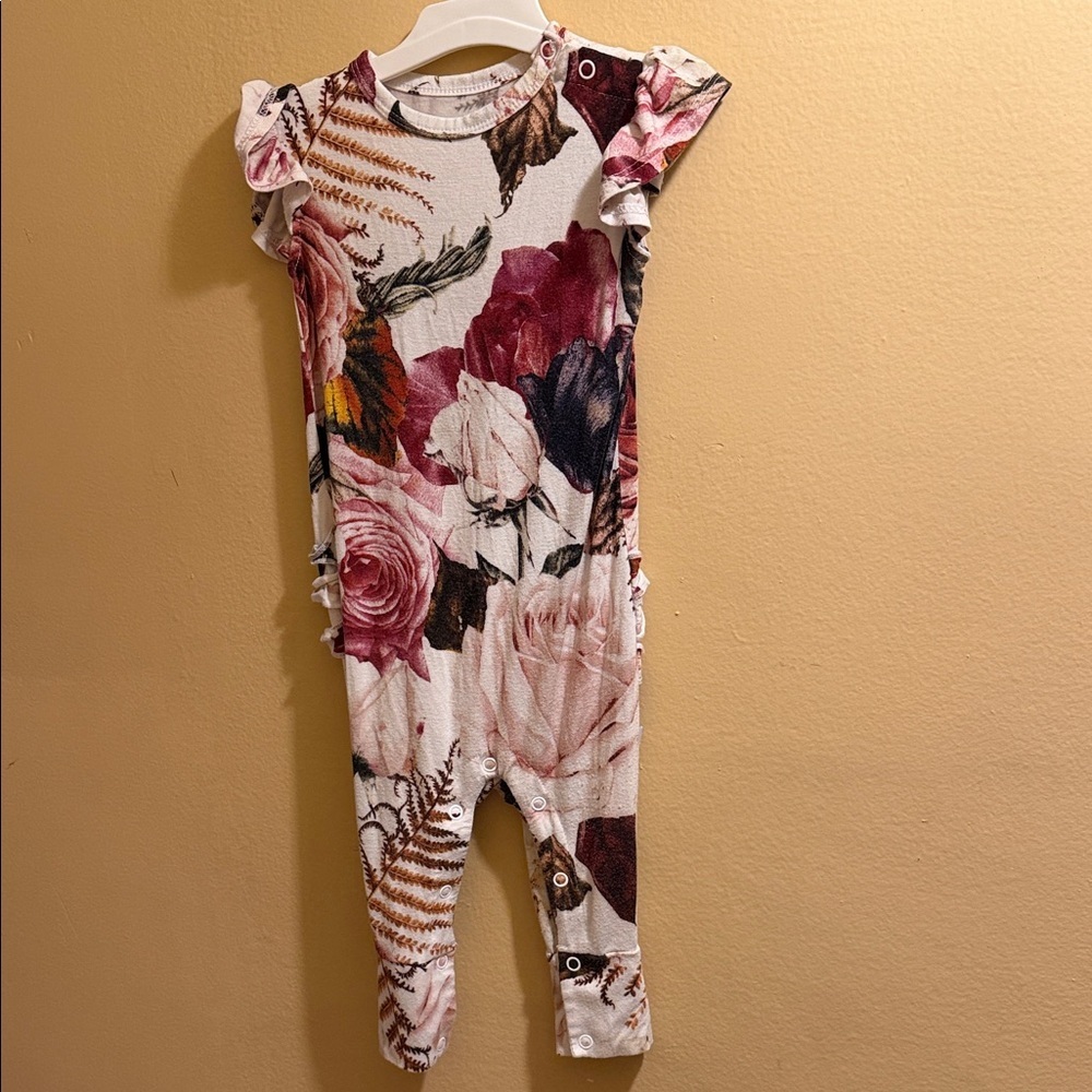 Posh Peanut Cream Jumpsuit with Pink Floral Print